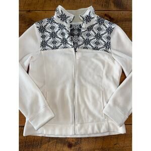 Womens LL Bean Nordic Fair Isle Fleece Full Zip Jacket Snowflakes Pockets M‎